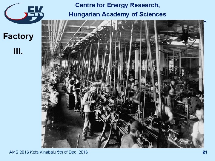 Centre for Energy Research, Hungarian Academy of Sciences Factory III. AMS 2016 Kota Kinabalu