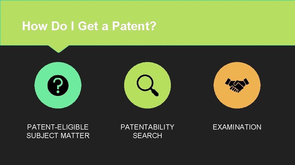 How Do I Get a Patent? PATENT-ELIGIBLE SUBJECT MATTER PATENTABILITY SEARCH EXAMINATION 