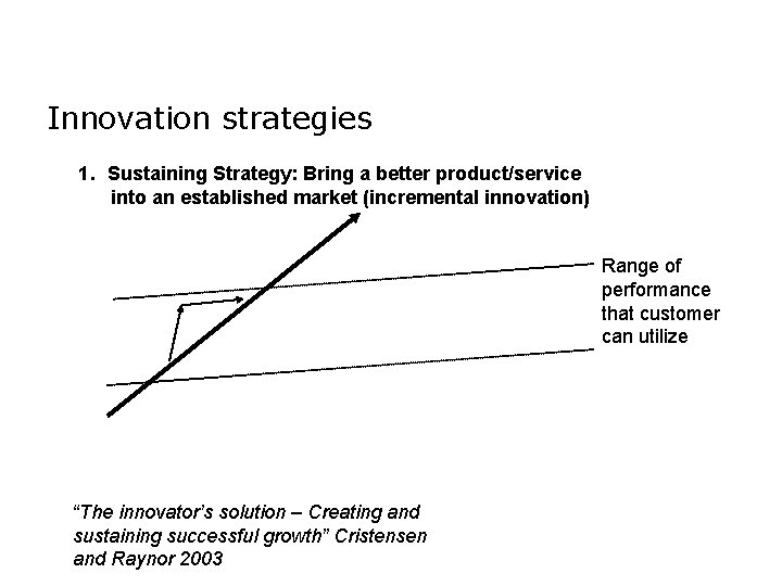 Innovation strategies 1. Sustaining Strategy: Bring a better product/service into an established market (incremental