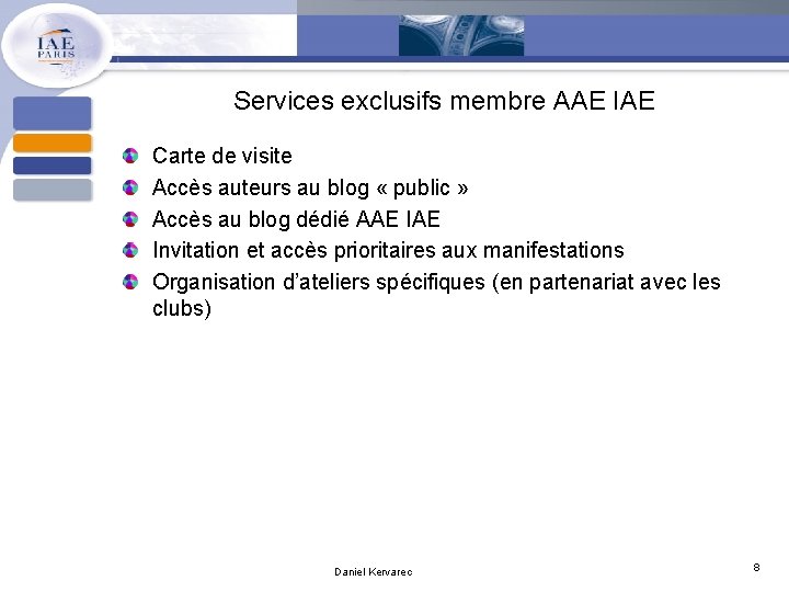 Services exclusifs membre AAE IAE Carte de visite Accès auteurs au blog « public