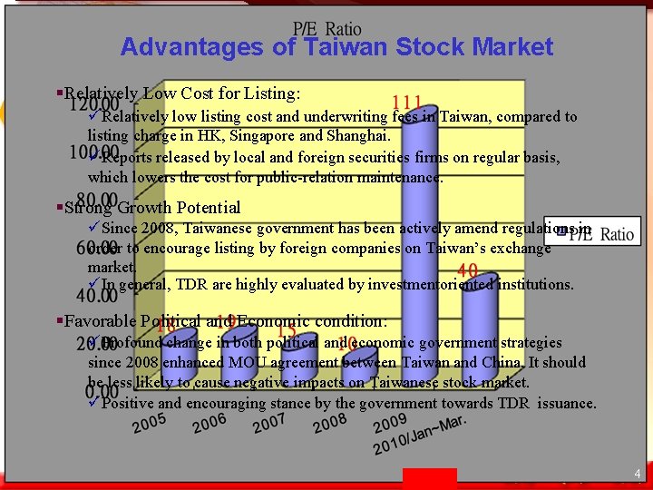 Advantages of Taiwan Stock Market §Relatively Low Cost for Listing: üRelatively low listing cost