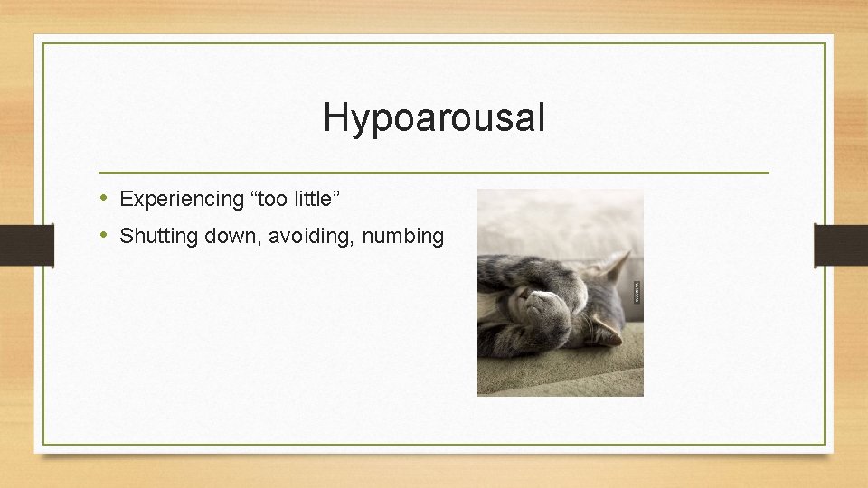 Hypoarousal • Experiencing “too little” • Shutting down, avoiding, numbing 