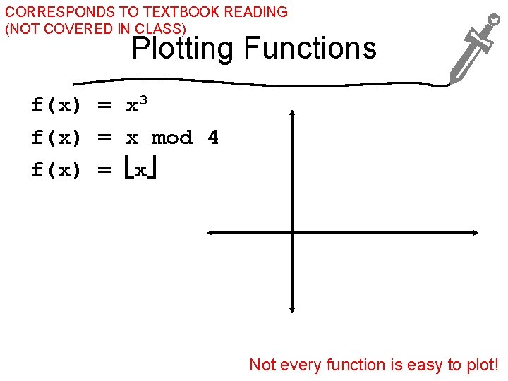 CORRESPONDS TO TEXTBOOK READING (NOT COVERED IN CLASS) Plotting Functions f(x) = x 3