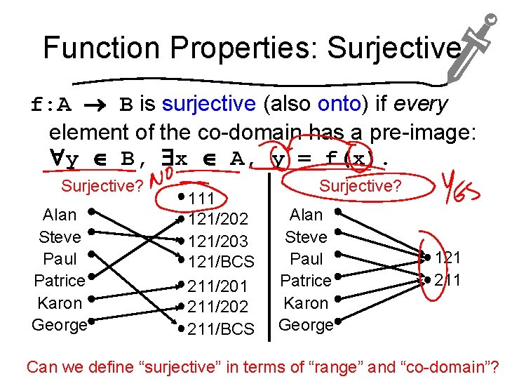 Function Properties: Surjective f: A B is surjective (also onto) if every element of
