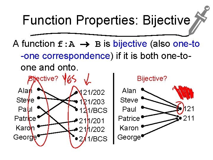 Function Properties: Bijective A function f: A B is bijective (also one-to -one correspondence)