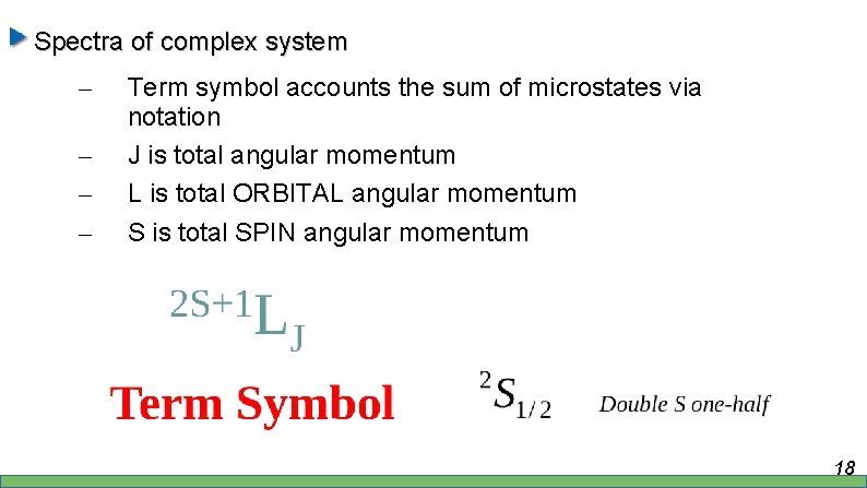 Spectra of complex system – – Term symbol accounts the sum of microstates via