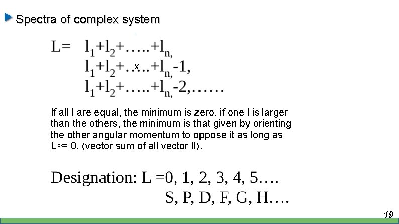 Spectra of complex system x If all l are equal, the minimum is zero,