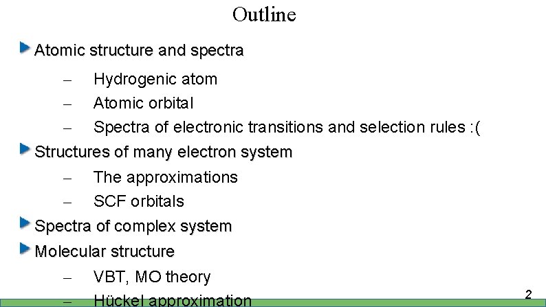 Outline Atomic structure and spectra – Hydrogenic atom – Atomic orbital – Spectra of