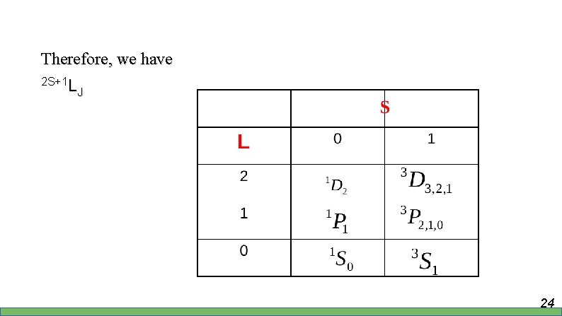 Therefore, we have 2 S+1 L LJ 24 