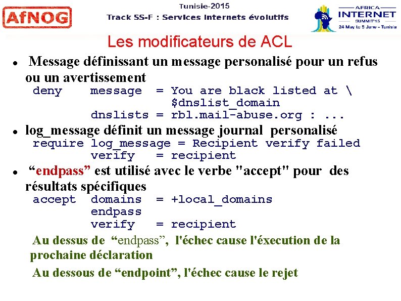 Les modificateurs de ACL Message définissant un message personalisé pour un refus ou un