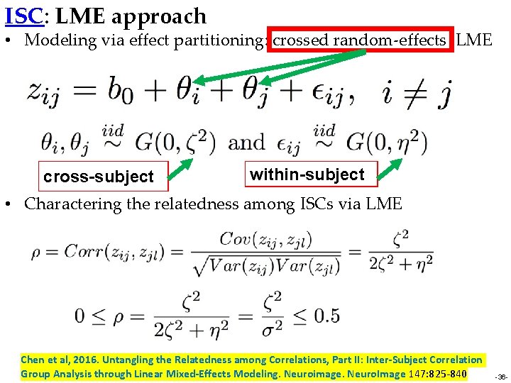 ISC: LME approach • Modeling via effect partitioning: crossed random-effects LME cross-subject within-subject •