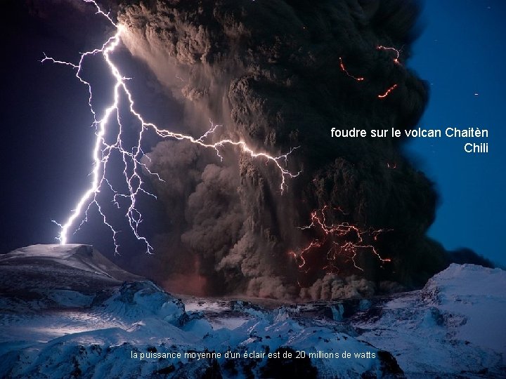 foudre sur le volcan Chaitèn Chili la puissance moyenne d'un éclair est de 20