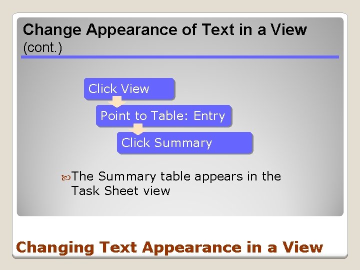 Change Appearance of Text in a View (cont. ) Click View Point to Table: