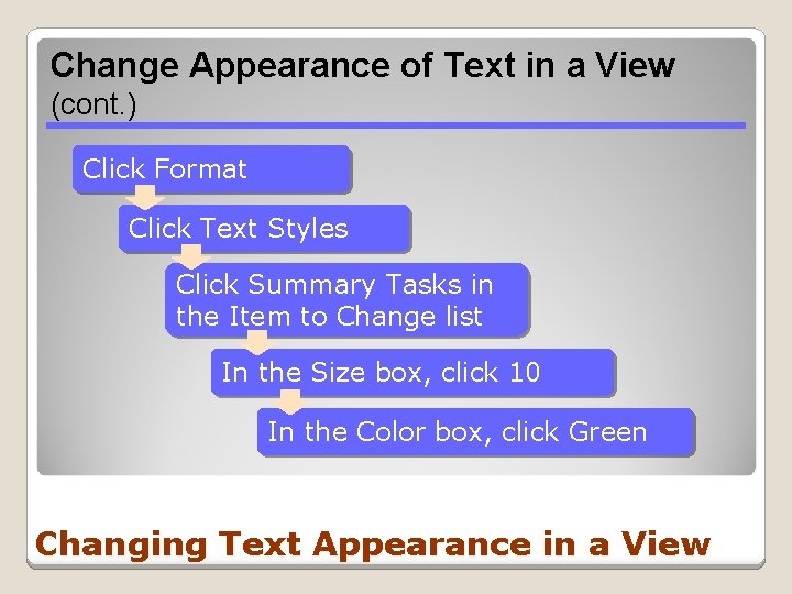 Change Appearance of Text in a View (cont. ) Click Format Click Text Styles