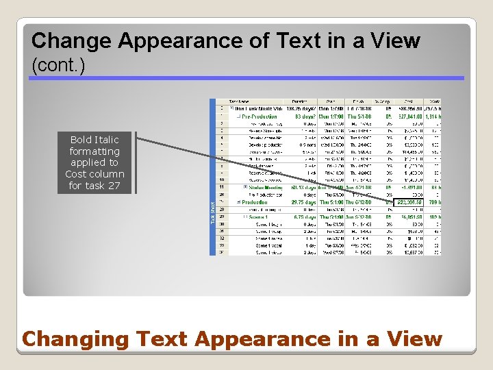 Change Appearance of Text in a View (cont. ) Bold Italic formatting applied to