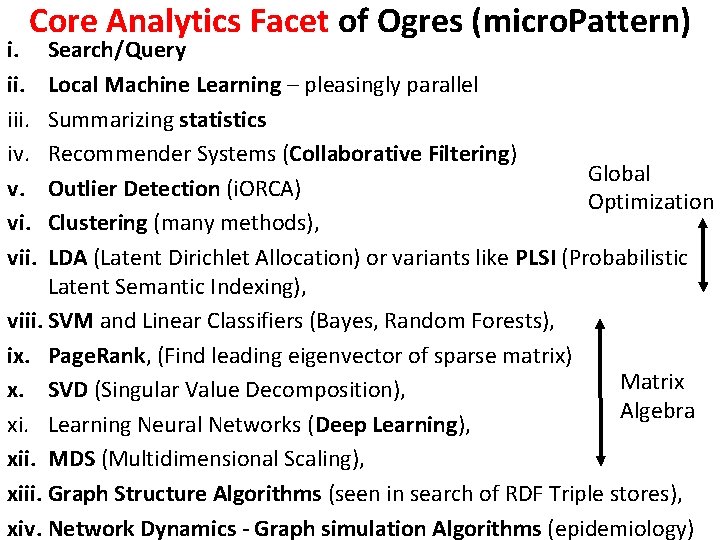 Core Analytics Facet of Ogres (micro. Pattern) i. iii. iv. v. vii. Search/Query Local