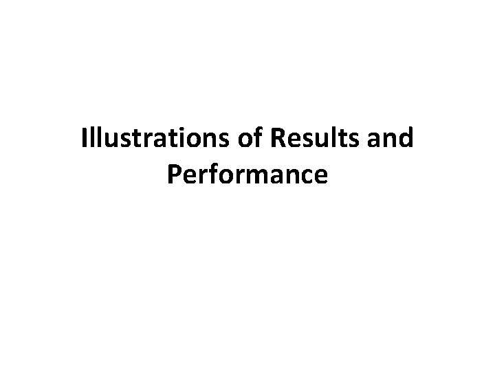 Illustrations of Results and Performance 