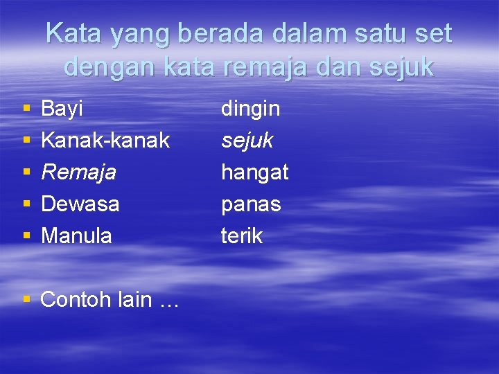 Kata yang berada dalam satu set dengan kata remaja dan sejuk § § §