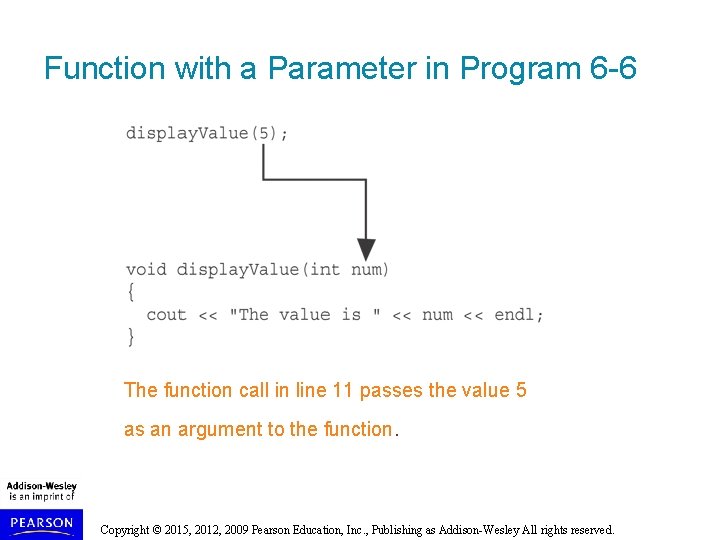 Function with a Parameter in Program 6 -6 The function call in line 11 Function with a Parameter in Program 6 -6 The function call in line 11