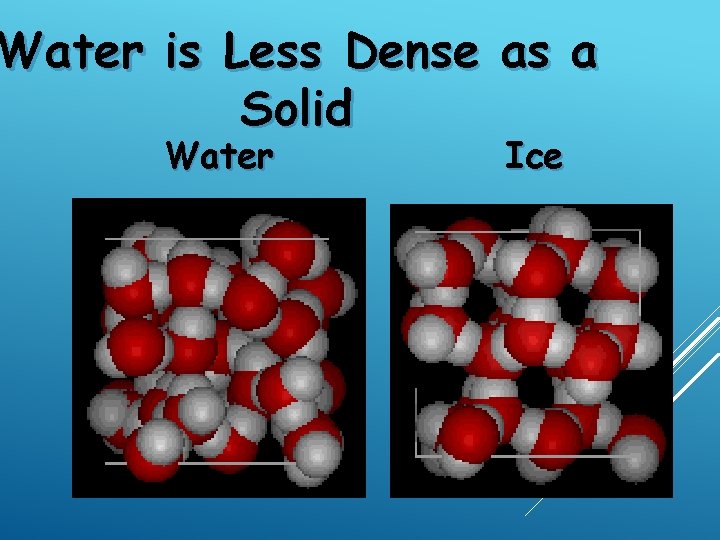 Water is Less Dense as a Solid Water Ice 