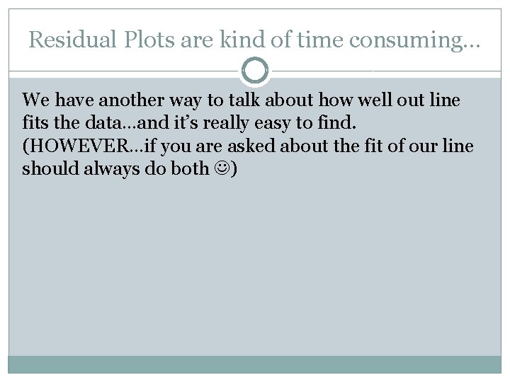 Residual Plots are kind of time consuming… We have another way to talk about
