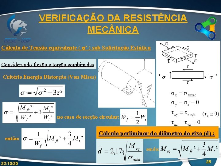 VERIFICAÇÃO DA RESISTÊNCIA MEC NICA Cálculo de Tensão equivalente ( s’ ) sob Solicitação