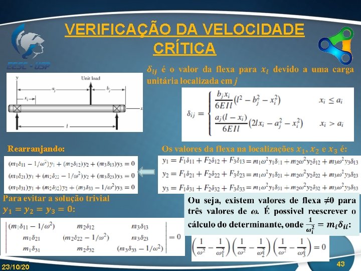 VERIFICAÇÃO DA VELOCIDADE CRÍTICA Rearranjando: 23/10/20 43 