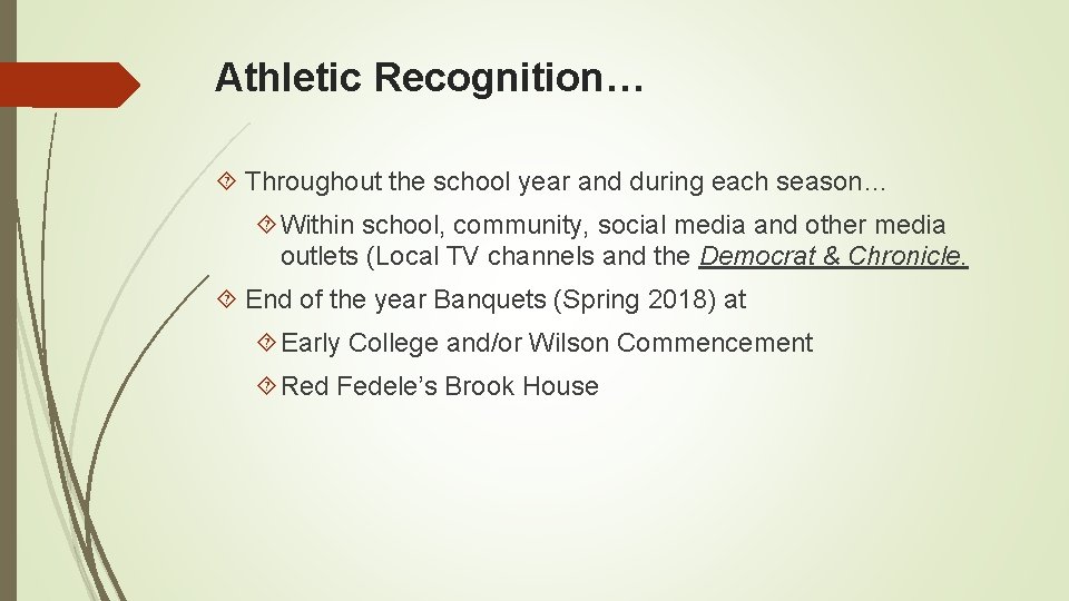 Athletic Recognition… Throughout the school year and during each season… Within school, community, social