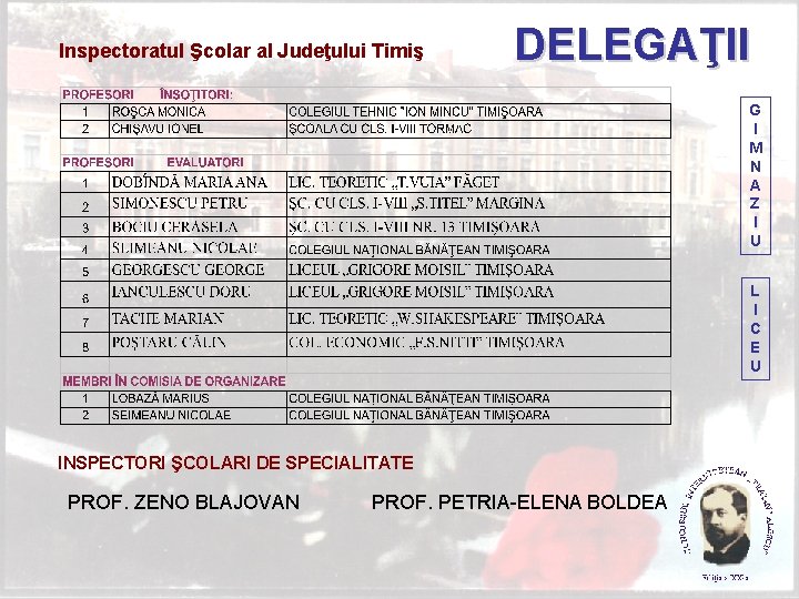 Inspectoratul Şcolar al Judeţului Timiş DELEGAŢII G I M N A Z I U