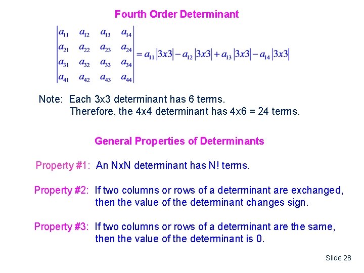 Fourth Order Determinant Note: Each 3 x 3 determinant has 6 terms. Therefore, the