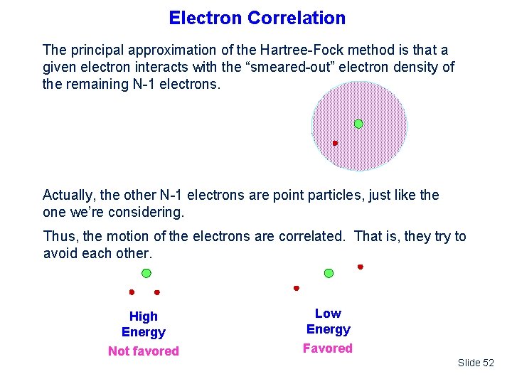 Electron Correlation The principal approximation of the Hartree-Fock method is that a given electron