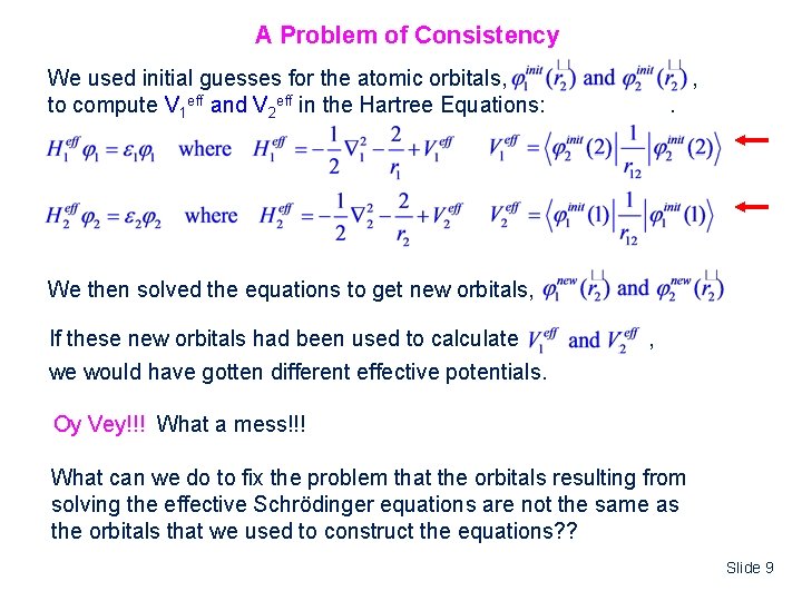 A Problem of Consistency We used initial guesses for the atomic orbitals, to compute