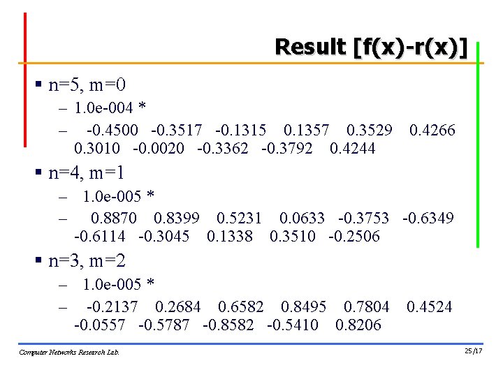 Result [f(x)-r(x)] § n=5, m=0 – 1. 0 e-004 * – -0. 4500 -0.