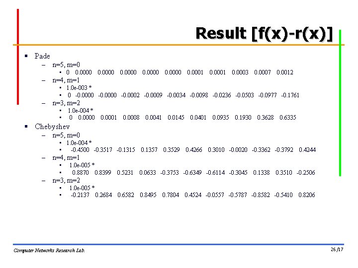 Result [f(x)-r(x)] § Pade – n=5, m=0 • 0 0. 0000 0. 0001 0.