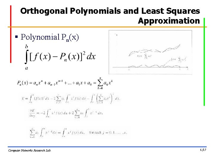 Orthogonal Polynomials and Least Squares Approximation § Polynomial Pn(x) Computer Networks Research Lab. 6/17 Orthogonal Polynomials and Least Squares Approximation § Polynomial Pn(x) Computer Networks Research Lab. 6/17