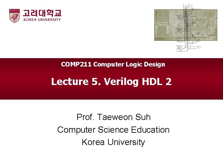 COMP 211 Computer Logic Design Lecture 5. Verilog HDL 2 Prof. Taeweon Suh Computer