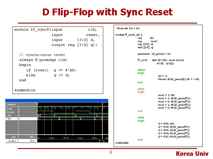 D Flip-Flop with Sync Reset `timescale 1 ns / 1 ns module ff_sync. R(input