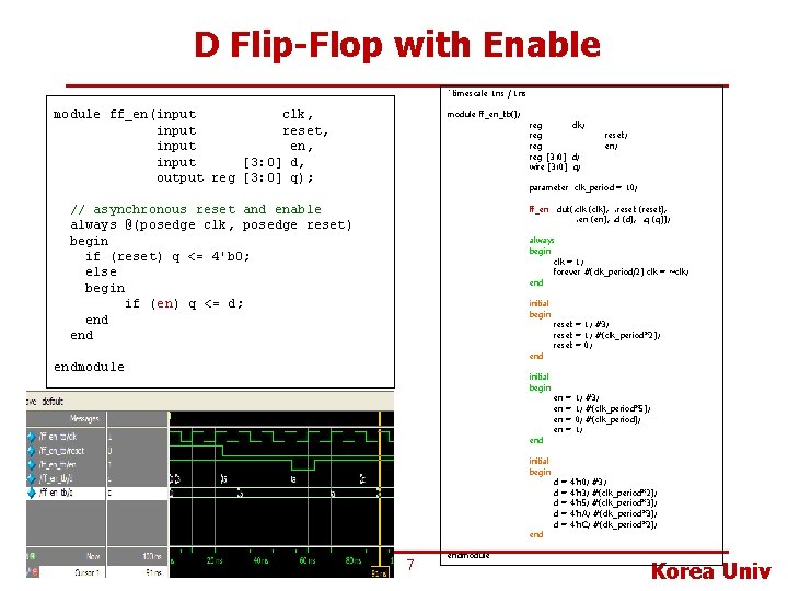 D Flip-Flop with Enable `timescale 1 ns / 1 ns module ff_en(input clk, input