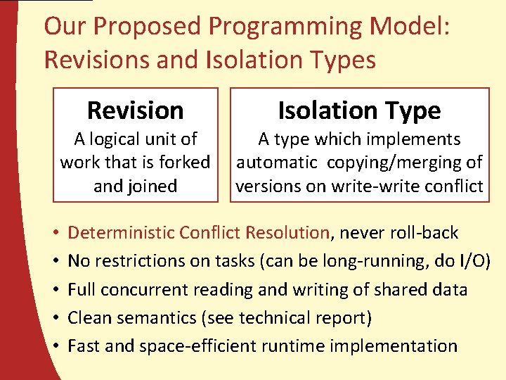 Our Proposed Programming Model: Revisions and Isolation Types Revision A logical unit of work