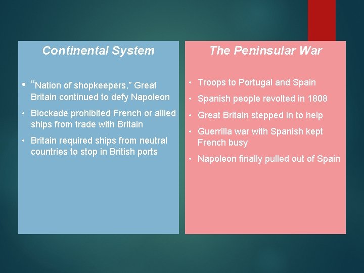 Continental System • “Nation of shopkeepers, ” Great The Peninsular War • Troops to