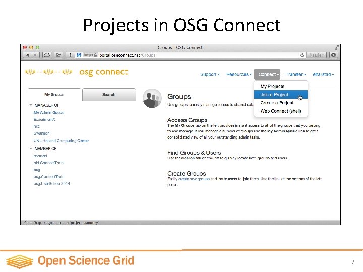 Projects in OSG Connect 7 