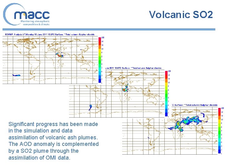 Volcanic SO 2 Significant progress has been made in the simulation and data assimilation