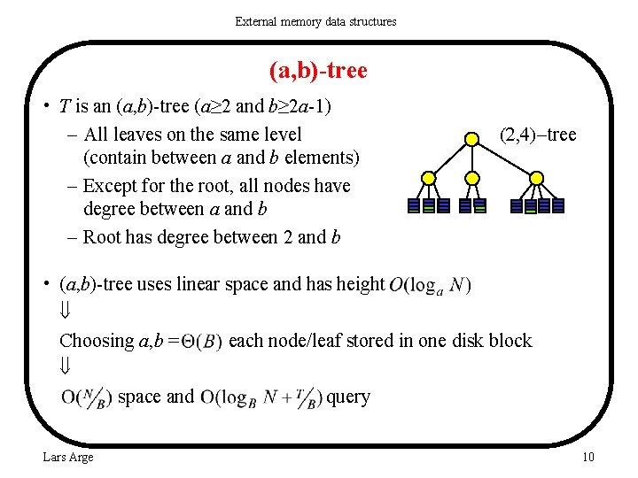 External memory data structures (a, b)-tree • T is an (a, b)-tree (a≥ 2