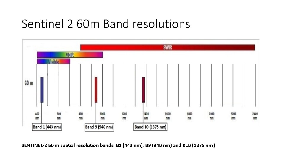 Sentinel 2 60 m Band resolutions SENTINEL-2 60 m spatial resolution bands: B 1