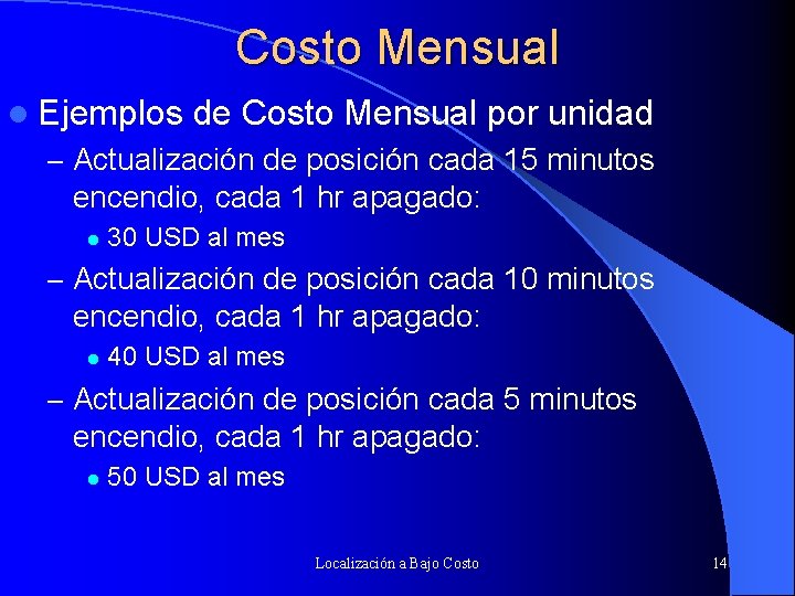 Costo Mensual l Ejemplos de Costo Mensual por unidad – Actualización de posición cada