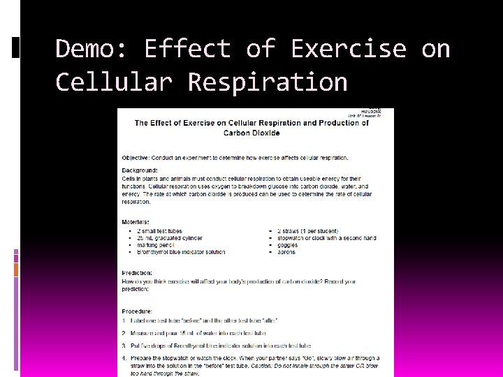 Demo: Effect of Exercise on Cellular Respiration 