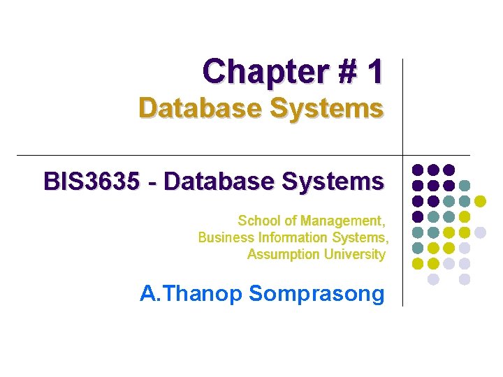 Chapter # 1 Database Systems BIS 3635 - Database Systems School of Management, Business