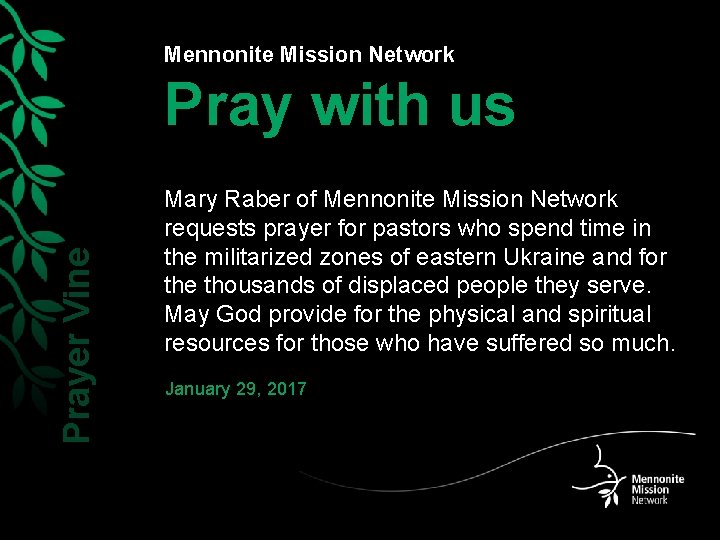 Mennonite Mission Network Prayer Vine Pray with us Mary Raber of Mennonite Mission Network