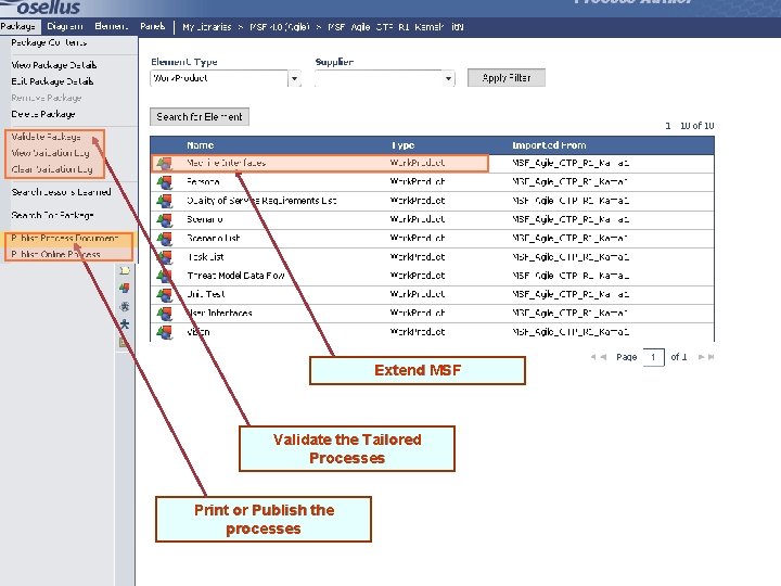 Extend MSF Validate the Tailored Processes Print or Publish the processes 