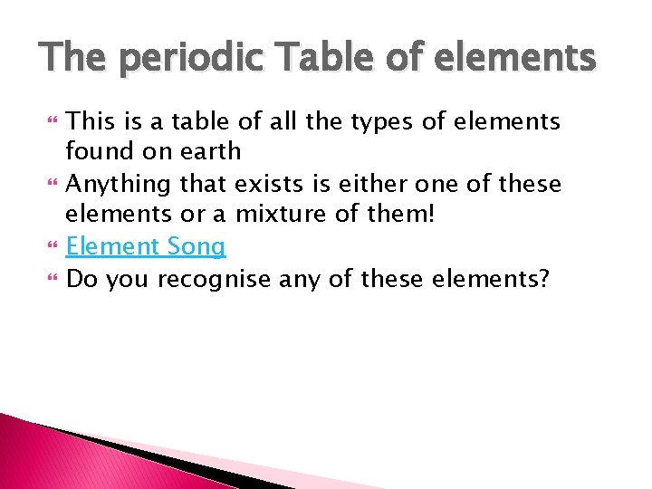 The periodic Table of elements This is a table of all the types of